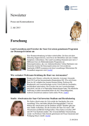 Newsletter  Forschung Land Luxemburg und Forscher der Saar-Uni setzen gemeinsam Programm