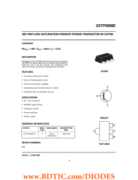 ZXTP2008Z 30V PNP LOW SATURATION MEDIUM POWER TRANSISTOR IN SOT89 SUMMARY BV