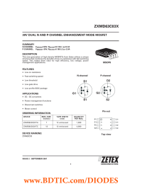 ZXMD63C03X 30V DUAL N AND P-CHANNEL ENHANCEMENT MODE MOSFET SUMMARY =