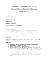 Psychology 364 – Professional  Affairs and Ethics