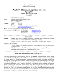 PSYC207 Thinking (Cognition)  Spring 2012 CRN: 10521
