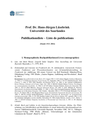 Prof. Dr. Hans-Jürgen Lüsebrink Universität des Saarlandes Publikationsliste – Liste de publications