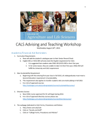 CALS Advising and Teaching Workshop Academic/Financial Aid Reminders Wednesday August 26 , 2015