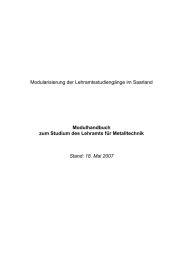 Modularisierung der Lehramtsstudiengänge im Saarland  Modulhandbuch zum Studium des Lehramts für Metalltechnik