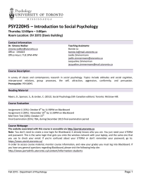 PSY220H5 – Introduction to Social Psychology Thursday 12:00pm – 3:00pm