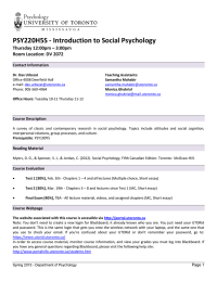 PSY220H5S - Introduction to Social Psychology  Thursday 12:00pm – 3:00pm