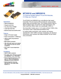 MTX9516 and MRX9516  12 Channel Parallel Optical TX and RX Modules,