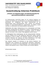 Ausschreibung Internes Praktikum UNIVERSIT&Auml;T DES SAARLANDES &bdquo;Analyse von Regulierungen und Werbeschemata f&uuml;r
