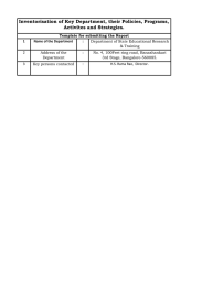 Inventorisation of Key Department, their Policies, Programs, Activites and Strategies.