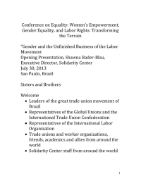 Conference on Equality: Women&rsquo;s Empowerment, Gender Equality, and Labor Rights: Transforming