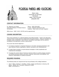 Political Parties and Elections  CONTACT INFORMATION POLS 125a