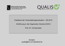 Feedback der Veranstaltungsevaluation - SS 2015 Prof. Dr. Uli Kazmaier