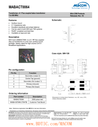 MABACT0064 Transformer, 4:1 Flux coupled balun transformer  1 to 650 MHz