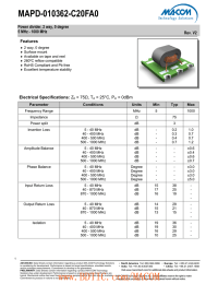 MAPD-010362-C20FA0 Power divider, 2 way, 0 degree 5 MHz - 1000 MHz