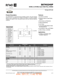 S8740240P 40MHz to 870MHz GaAs PUSH PULL HYBRID Features Product Description