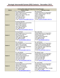 Strategic Intermodal System (SIS) Contacts – November 2013