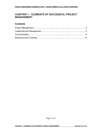 – ELEMENTS OF SUCCESSFUL PROJECT CHAPTER 1 MANAGEMENT Contents
