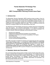 Florida Statewide ITS Strategic Plan Integration of ITS into the