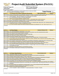 Project Audit Submittal System (P.A.S.S.) Total Points: Financial Project ID: FDOT Project Manager: