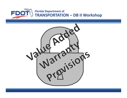 TRANSPORTATION – DB II Workshop Florida Department of