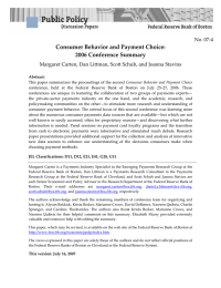   Consumer Behavior and Payment Choice: 2006 Conference Summary No. 07‐4
