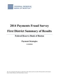 2014 Payments Fraud Survey First District Summary of Results Payment Strategies