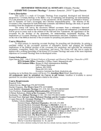 02DM879/01 Covenant Theology REFORMED THEOLOGICAL SEMINARY Course Description