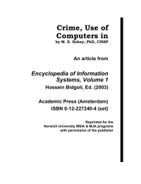 Crime, Use of Computers in Encyclopedia of Information Systems, Volume 1