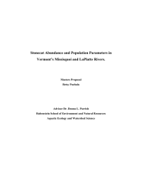 Stonecat Abundance and Population Parameters in Vermont’s Missisquoi and LaPlatte Rivers.